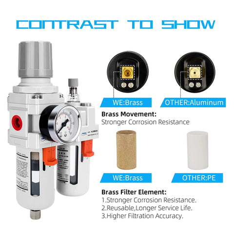 NANPU 3/8 in NPT air filter regulator lubricator combo; two-unit with gauge and poly bowls