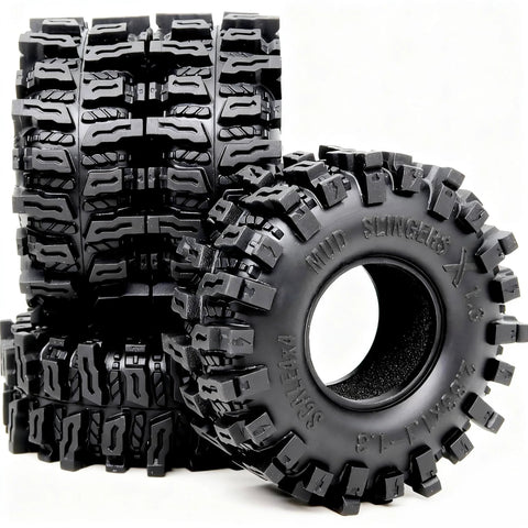 1.3 Inch RC Crawler Tires Mud Slingers X Soft Sticky Compound For 1/24 And 1/18 Scale Rigs, 72mm By 28mm, stack of tires