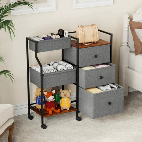 Three Tier Rolling Diaper Caddy Organizer with Dividers and Drawers for Nursery Use, Easy to Assemble Large 31.89 Inch Long Cart on Wheels