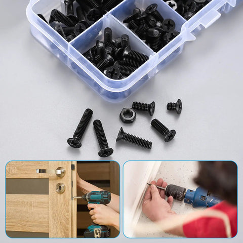 M4 Flat Head Machine Screws And Nuts Kit 275 Piece Black Countersunk Phillips Head Screws Bolts And Hex Nuts Assortment