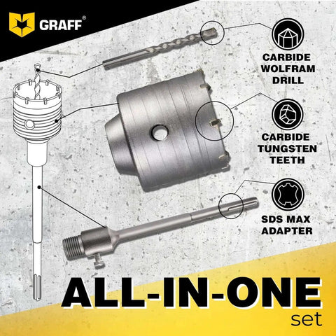 Beefy 90mm SDS Max Core Drill Bit For Concrete And Masonry, 20 Inch Length With Center Drill, Ideal For Silicate Brick And Electrical Outlet Installations, SDS Max Shank, Graff