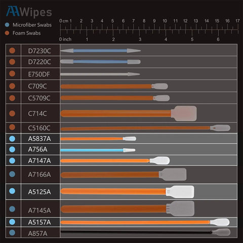 Chart comparing microfiber and foam swabs in the Lint Free Cleaning Swab Kit for Printer Optics Camera 100 Packs 5 Types