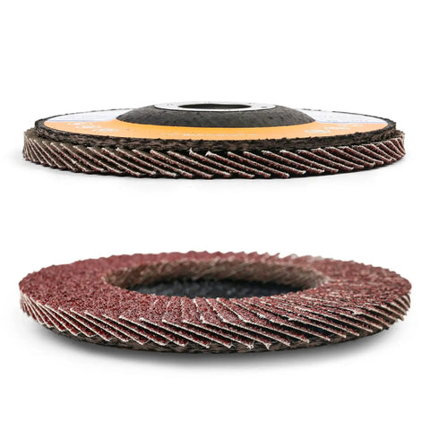 Side view of Power Through Metal With A 20 Piece Flap Discs Set For Angle Grinders For DIYers And Pros Four And A Half Inch Type 27