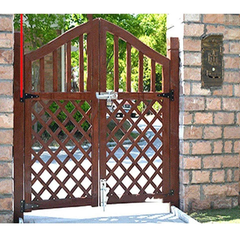 Wooden gate showing 4 Piece Black T Strap Gate Hinges Set With Screws, Six Inch Heavy Duty Rustproof Hinges for Fences and Metal Gates