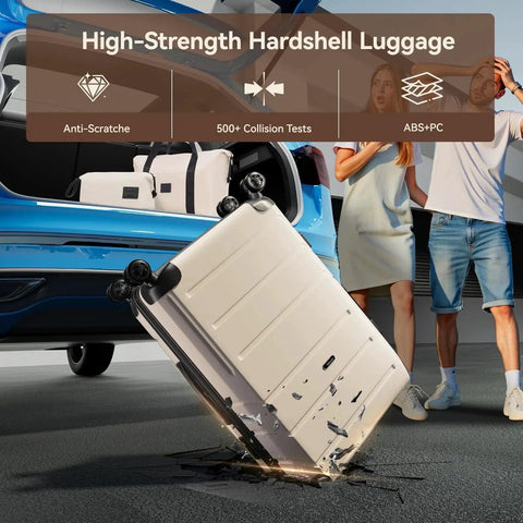Expandable 3 Piece Luggage Set For Travel With Spinner Wheels And TSA Lock, 20 Inch Carry On Hardshell ABS Plus PC, Beige, durability test