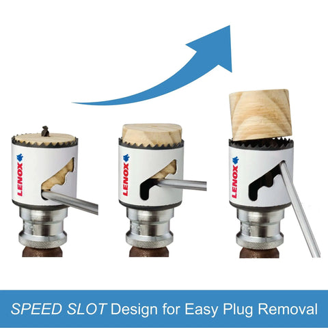 Bi-Metal Hole Saw For Metal Cutting By Lenox, 2-1/4 Inch, Speed Slot showing plug ejection process