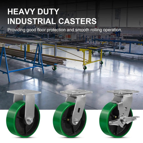 6 Inch Heavy Duty Casters Set Of Four With Grease Fitting, 4800 Lbs Load Capacity, shown in an industrial setting