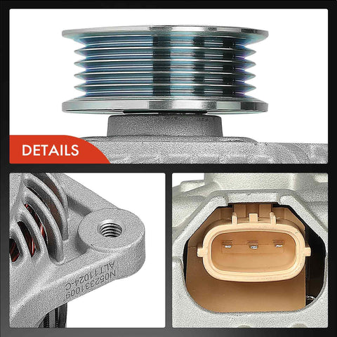 Detailed view of alternator replacement for Subaru Outback and Legacy 2005 2009 2.5L 12V 110A with five groove pulley