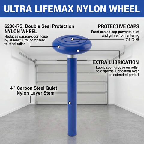 10 Pack 4 Inch Stem Blue Quiet Garage Door Rollers With Sealed End Cap Fits 2 Inch Track Seven Sixteenth Inch Stem