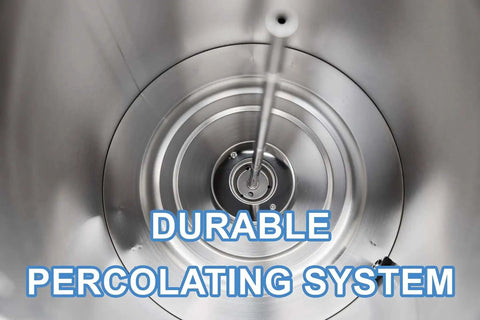 Interior view showing the percolating system of the Commercial Grade 50 Cup Percolator Coffee Maker And Hot Water Urn In Stainless Steel 8 Liter For Catering Events No Fuss Durable Food Grade 304 Build Ideal For Cafes Offices Churches And Schools.
