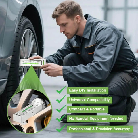 Mechanic using Two Pack Magnetic Camber Alignment Tools Universal Adjustable Camber Caster Gauge With Magnetic Base on car wheel.