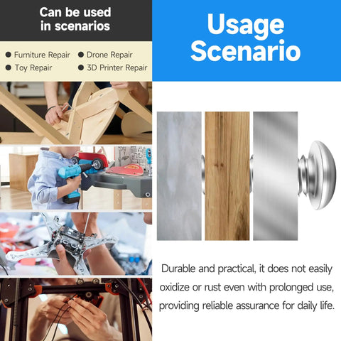 Collage showing usage scenarios for Assorted 1/4-20 Stainless Steel Socket Cap Bolts Nuts Screws Washers Kit in various repair projects.