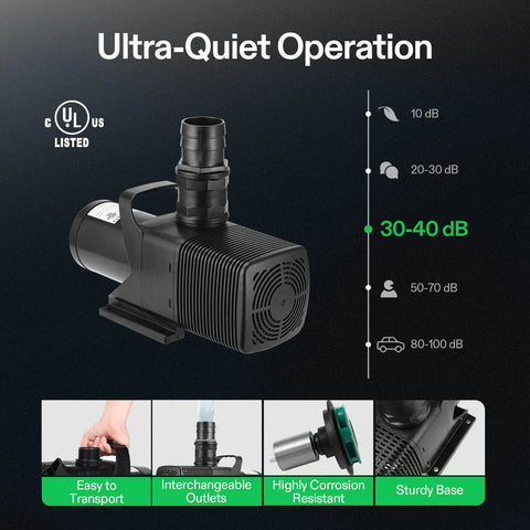 VIVOSUN submersible water pump, black 130W, 3567 GPH, top outlet for pond, waterfall, or fish tank