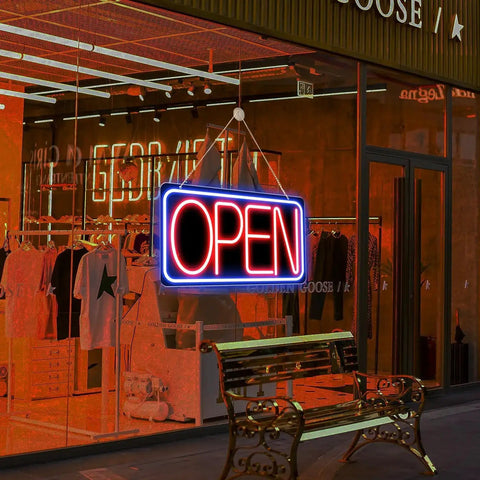 16.5 X 9 Inch Led Neon Open Sign For Business Ultra Bright Plug In Light Up Open Sign With Easy On Off Switch on storefront