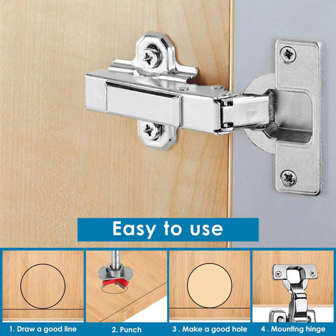 Concealed Hinge Jig for 35mm Hinge Drilling Guide Woodworking with Adjustable Bit and Hex Wrench shown used on a cabinet door