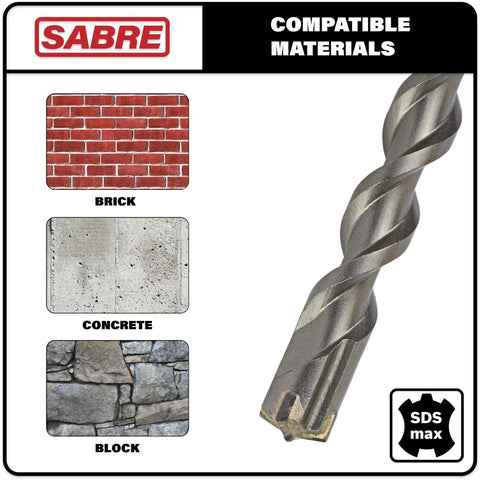 SDS Max Rotary Hammer Drill Bit 1 Inch Diameter By 21 Inch Length Carbide Tipped for Brick, Stone, Concrete, Sabre Tools