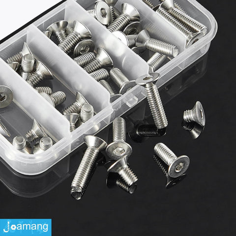 M6 Flat Head Hex Socket Cap Screws Assortment Kit 50Pcs Stainless Steel 304 Countersunk Bolts With Metric Allen Drive