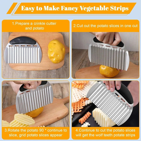 Versatile Crinkle Cutter For Veggies And French Fries, Stainless Steel Wavy Cutter For Waffle Fries, Carrot And Potato Chopping Tool in use