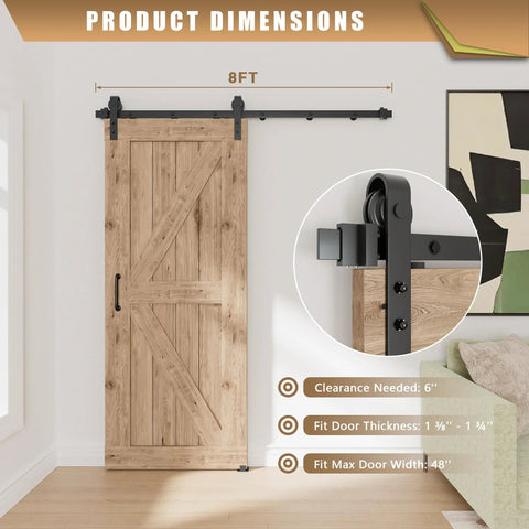 8 Foot Sliding Barn Door Hardware Kit For Single Doors 42 To 48 Inches Wide Upgraded Screw Fixation Modular Track Heavy Duty Barn Door Track Kit Smooth Quiet Sliding Easy To Install in a living room setting