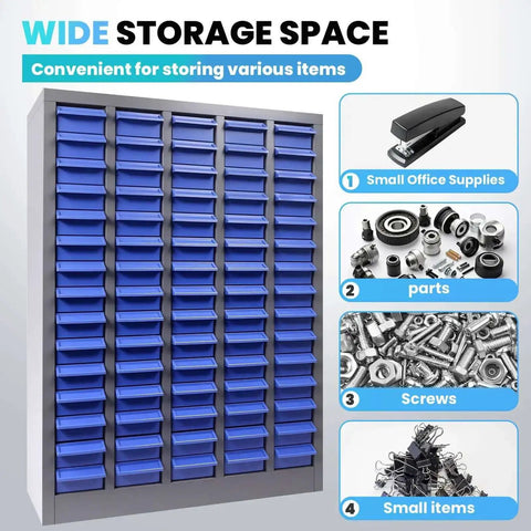 75 Drawer Bolt Bin Organizer With ABS Drawers, ideal for storing screws, nuts, and small parts in garage or shop settings.