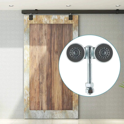 Box Rail Hanger Set 2 Pack With Double Wheel Rail Trolleys For Sliding Barn Doors Total Load Capacity 441 Lbs Zinc Coated Steel