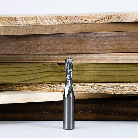 Upcut Spiral Router Bits For Woodworking, Three Eighths Inch Cutting Diameter, One Half Inch Shank, HRC55 Solid Carbide CNC End Mill