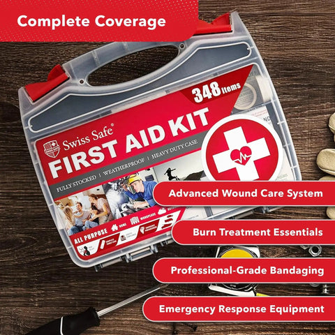Durable 2 In 1 First Aid Kit For Car Travel Home And Business With 348 Pieces In A Heavy Duty Hard Case Plus Bonus Mini Kit