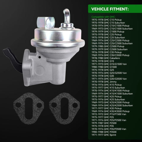 Mechanical Fuel Pump Replacement For SBC Small Block Chevy 350 With Stock 7.5 To 9.5 PSI Pressure Compatible With GM V8 Carbureted Engines