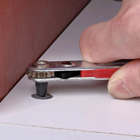 Person using Must Have Compact Magnetic One Quarter Inch Mini Ratchet Wrench With 90 Degree Right Angle Screwdriver to tighten a screw