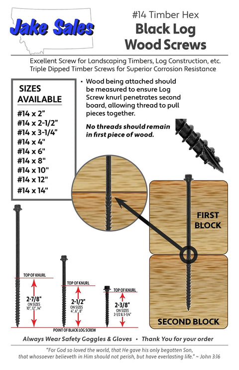 Diagram showing beefy black timber and landscaping wood screws size fourteen by twelve inch exterior for logs and decking.
