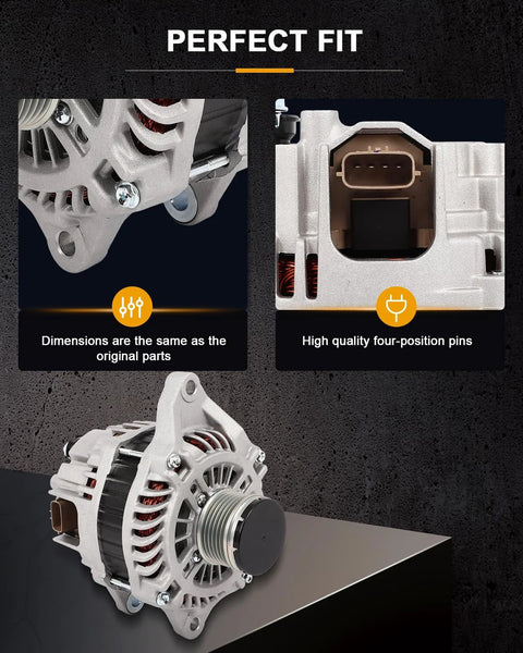 Dope Replacement Alternator For Mitsubishi Lancer 2.0L 2008 2015 Fits DE ES Sportback Evolution 2.0L 1800A155 OE Grade Auto Electrical Part Ready To Roll, showcasing design details and connector, front and side view.
