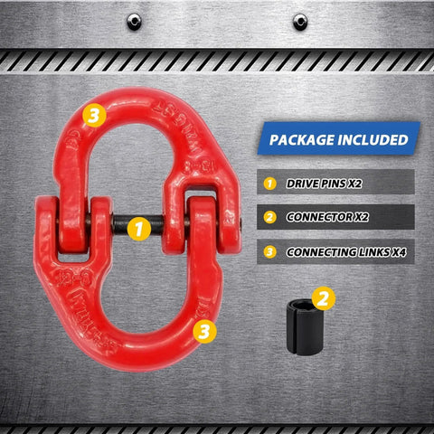 Half Inch Tow Hitch Hammer Lock Safety Chain Adapter Connector Link G80 Alloy Steel Red Powder Coat 12000 Lbs