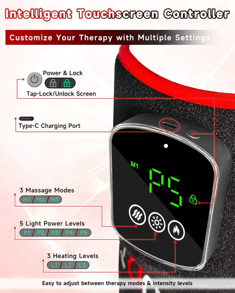 Cordless Red Light Therapy Shoulder Wrap With Vibration Massage And Heated Pad 5000mAh Rechargeable Massager touchscreen controls