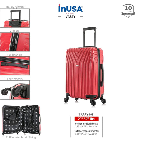 Lightweight 20 Inch Carry On Hardside Luggage With Spinner Wheels Durable Micro Diamond Finish Red Travel Case Built To Last inUSA VASTY