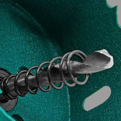 Close-up of 2.75 Inch Hole Saw With Arbor For Smooth As Butter Cuts In Wood Plastic Fiberboard Drywall Cornhole Boards HSS Bi Metal Cutter Kit By Qjaiune with center bit visible