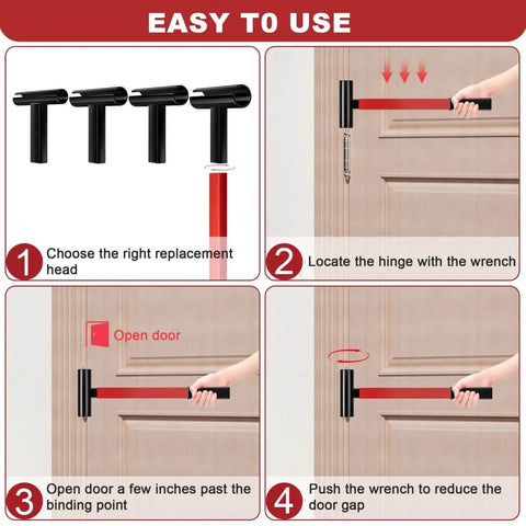 4 In 1 Door Hinge Adjustment Tool Kit With Rotary Gap Adjuster steps for use on residential and commercial doors