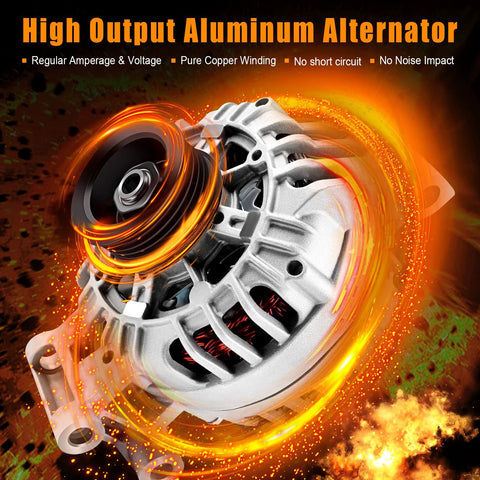 100 Amp 12 Volt Alternator for Chevy Colorado GMC Canyon Isuzu i-280 i-350 2004-2006, shown with aluminum housing and pulley