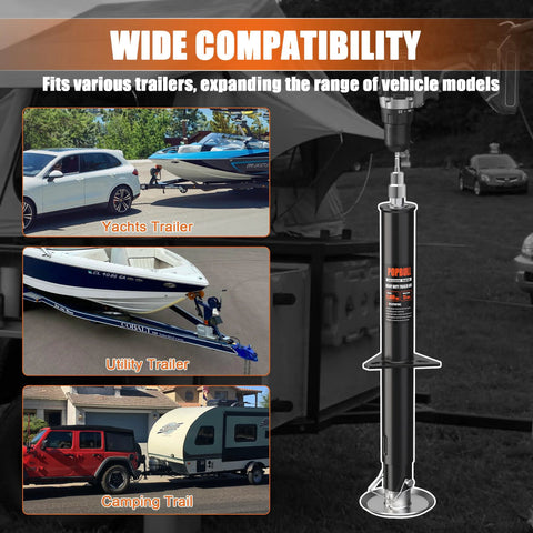 Black 5,000 lb A-frame trailer jack, 30-inch lift, cordless drill compatible for RVs and trailers
