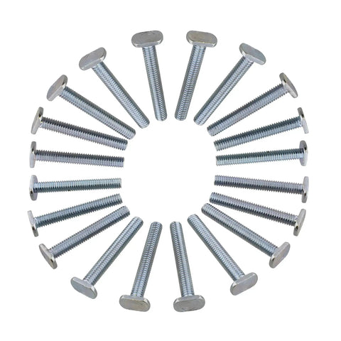 T Slot Bolt Set 20 Pack Two And A Quarter Inch Tee Bolts For Woodworking And T Track Jig Bolts arranged in a circle