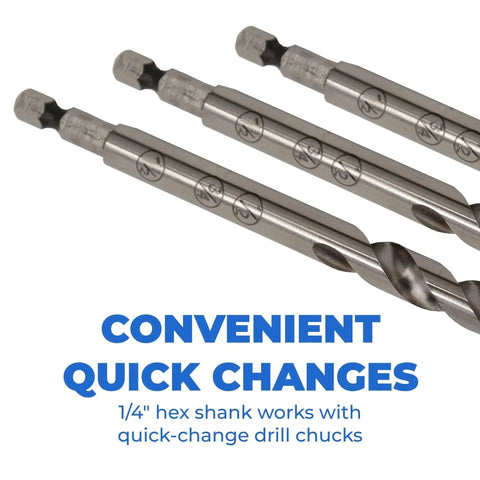 Close-up of Easy Set Pocket Hole Drill Bit For Accurate Pocket Hole Joinery, Premium High Speed Steel with quick-change shank.