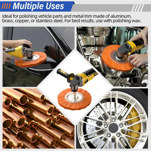 Pro Grade 8 Inch Buffing Wheel Polishing Kit For Four Point Five Inch Angle Grinder With Nine Pieces Includes Four Wheels And Five Aluminum Compound Bars Five Eighth Inch Arbor Car Metal And Paint Finishing For A Mirror Finish in use
