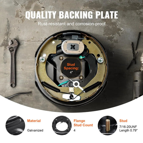VEVOR electric trailer brake backing plate assembly, galvanized steel with 4 flange studs (7/16-20 UNF), for 3500-lb axle