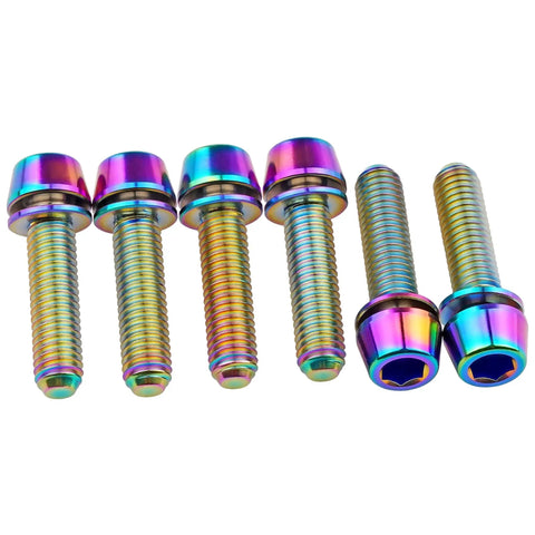 Titanium Bicycle Stem Bolts With Washers Rainbow Finish M5x18mm Allen Hex Heads And Tapered Head Built for Road and Mountain Bikes Wanyifa