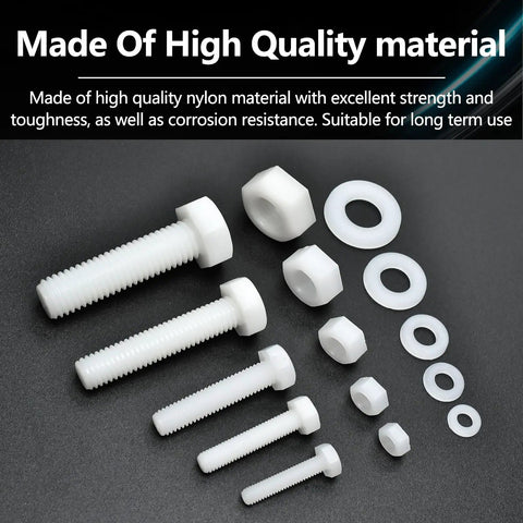 M4 M5 M6 M8 M10 White Nylon Hex Bolt Nut Washer Kit With 216 Pieces For DIY Electronics Makers, Metric Thread Screws