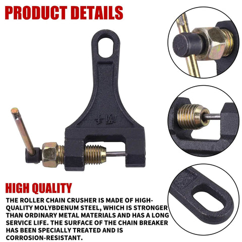 Chain Breaker Tool 420 428 520 525 528 530 for Dirt Bike ATV Quad Go Kart Scooter Motorcycle Bicycle Stylemafia, close-up view, high-quality molybdenum steel, corrosion-resistant, for 420 to 530 links, durable and easy-to-use for maintenance.