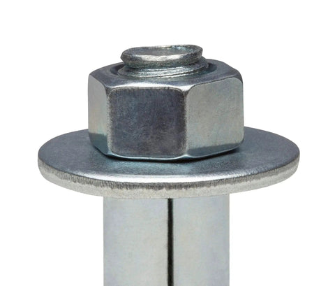 Close-up of Hex Sleeve Anchor Five Sixteenth Inch By Two And One Half Inch Zinc Plated for Masonry Concrete Brick and Block 360 Degree Expansion.