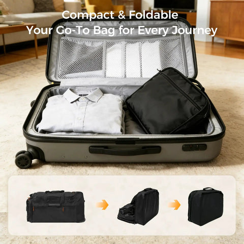 Open suitcase showcasing Three Wheel Rolling Duffle Bag With Expandable 110 Liter To 120 Liter Capacity Waterproof Soft Carry On Luggage