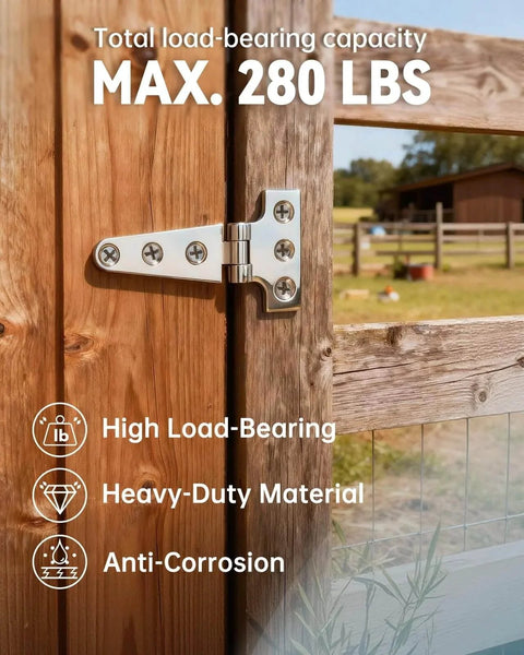 316 Stainless Steel T Hinges 8X4 Heavy Duty With Screws For Hatch Gate Door Fence Barn Cabinets Windows 4 Pack installed on wooden gate