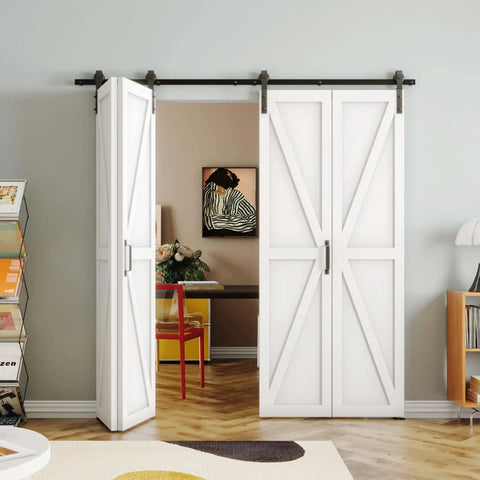 Space Saving 36 Inch By 84 Inch Bi Fold Barn Door With Hardware Kit For Closet And Room Divider MDF Wood With PVC Surface In White