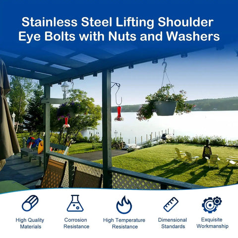 Pergola with string lights using Ten Pack M6 Stainless Steel Eye Bolts With Nuts And Washers, 0.55 Inch Thread Length, shoulder eyebolts.